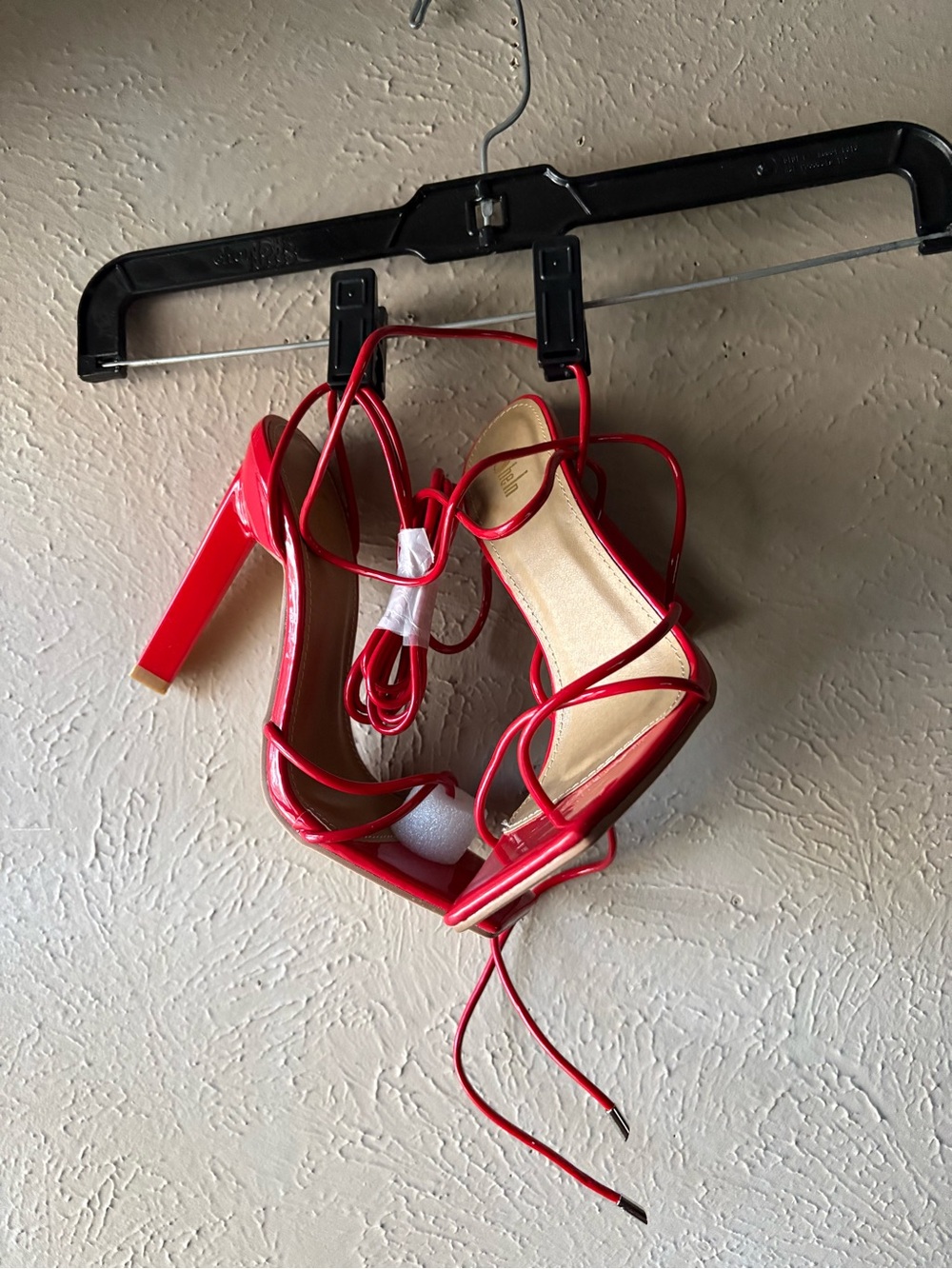 Red Strappy Block Heel Sandals for Women